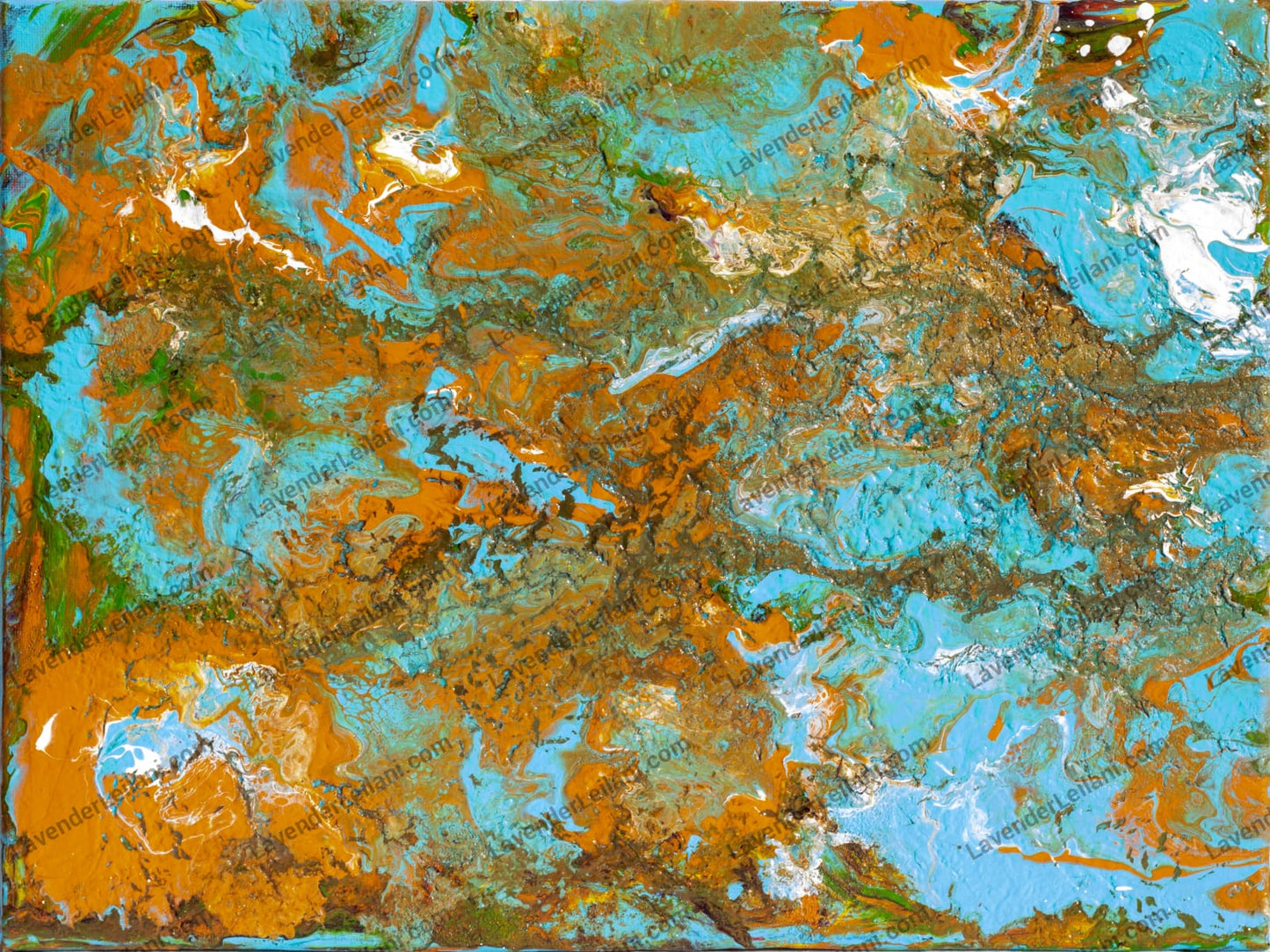 3D Orange And Blue Clouds Heavy Acrylic Pour Art