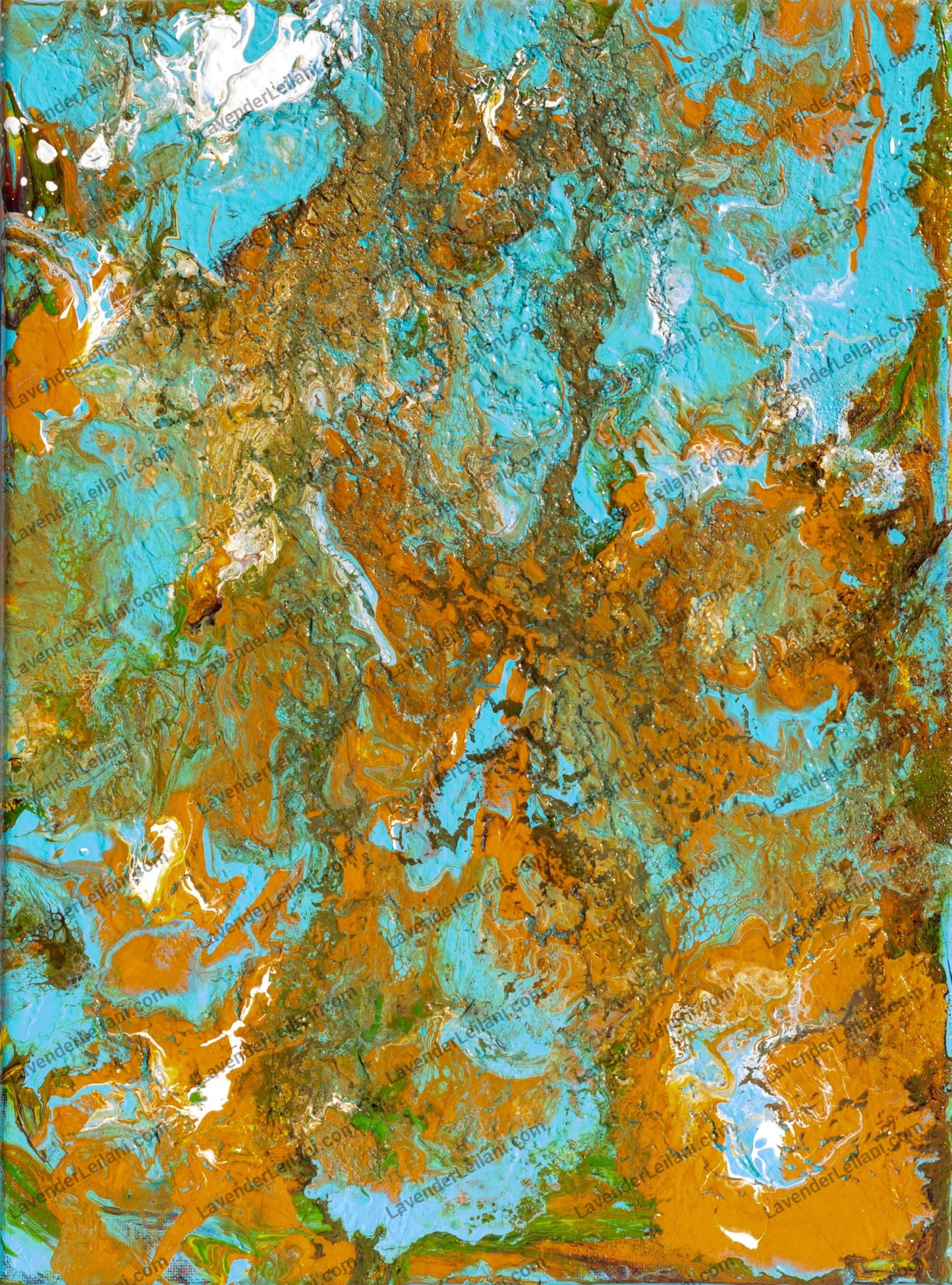 3D Orange And Blue Clouds Heavy Acrylic Pour Art