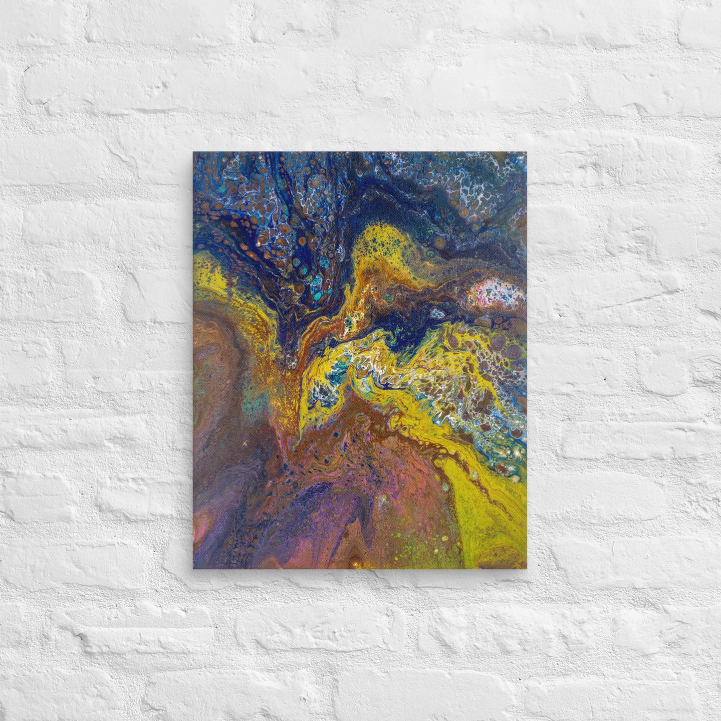 Orange/Yellow/Blue Acrylic Pour (Canvas Print)