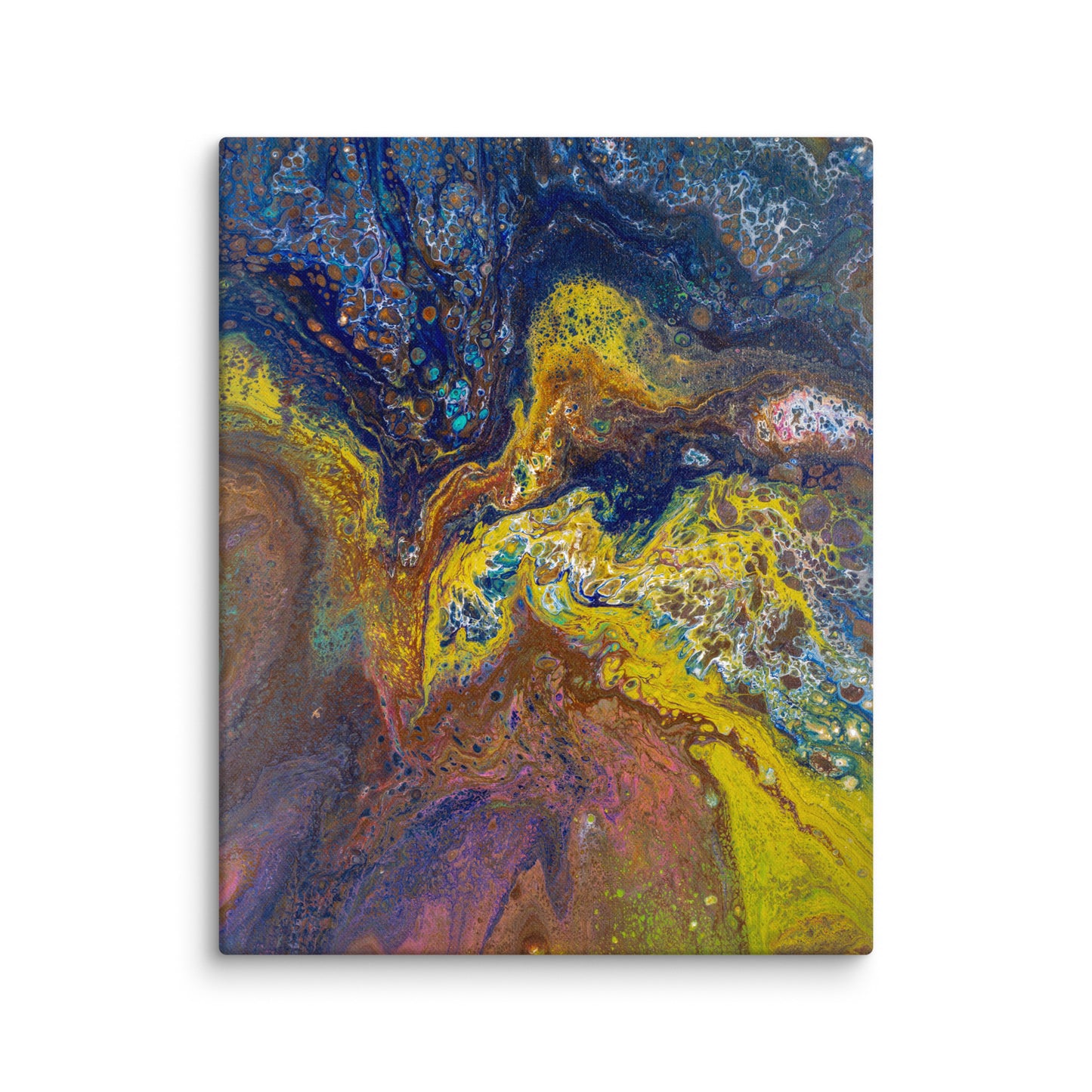 Orange/Yellow/Blue Acrylic Pour (Canvas Print)