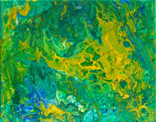 Green And Yellow Pour Acrylic Art