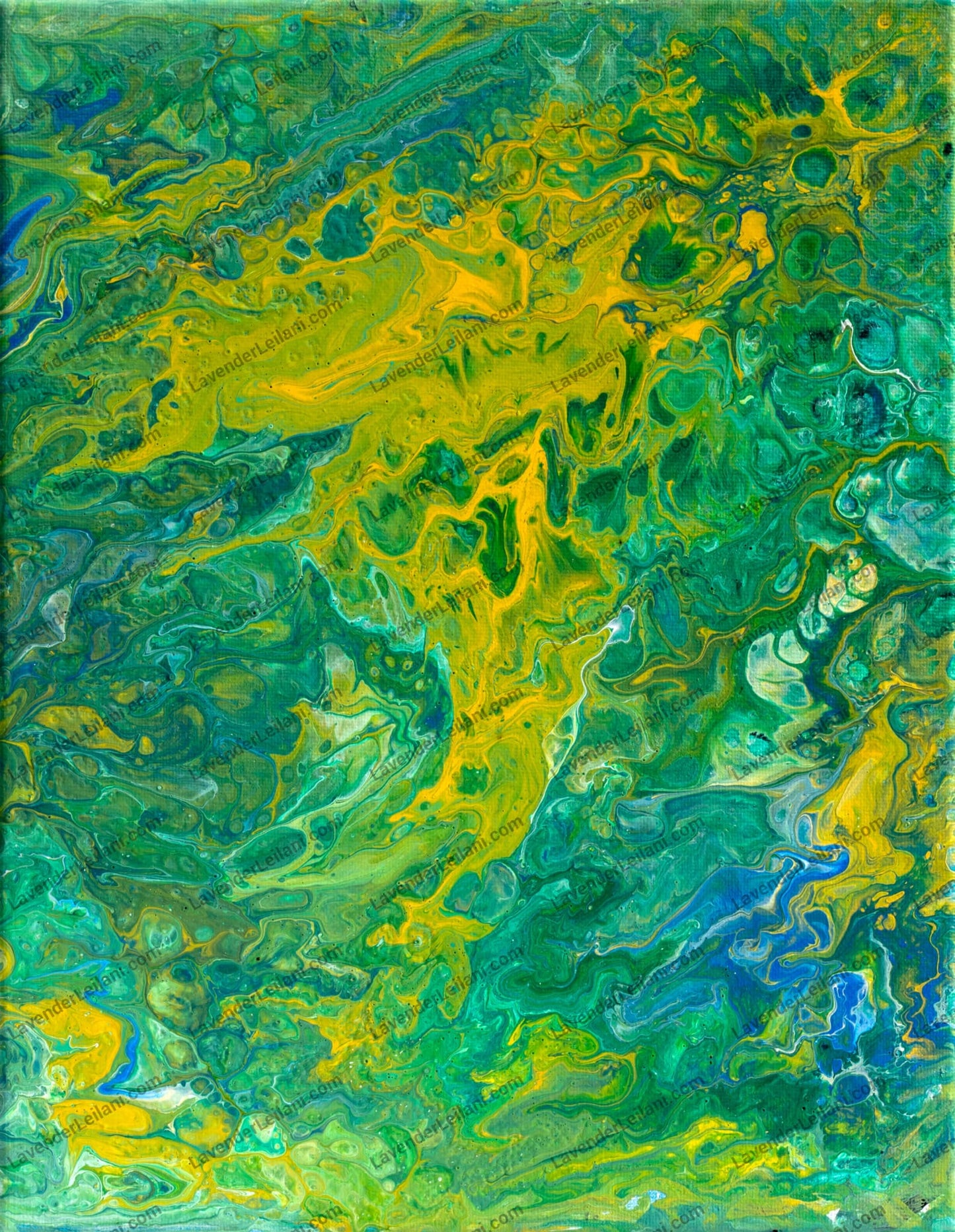 Green And Yellow Pour Acrylic Art