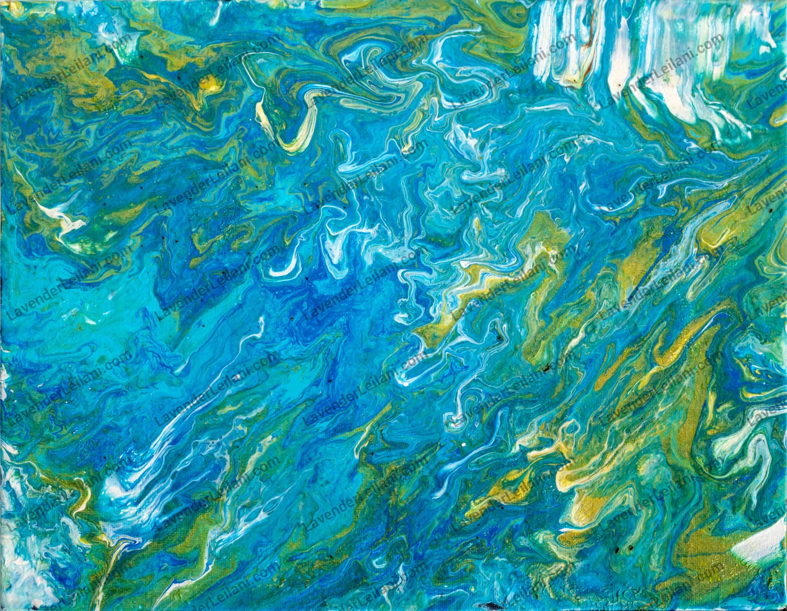 Green Heavy Blue Pour Acrylic Pour Art